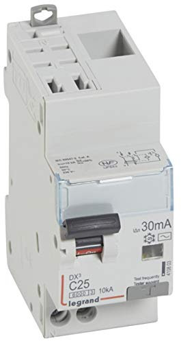 Legrand 410803 Disjoncteur différentiel monobloc DX³6000 10kA arrivée haute automatique départ bas vis, U+N 230V, 25A typeAC, 30mA