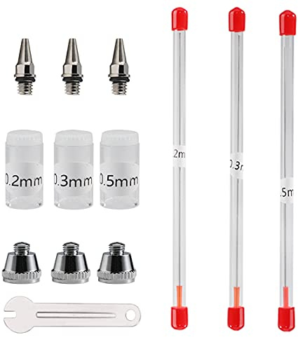 SAGUD Airbrush Nozzle Needle Cap 0.2mm 0.3mm 0.5mm Replacement Accessories Parts with Wrench for Air Brush Spray Gun Kit