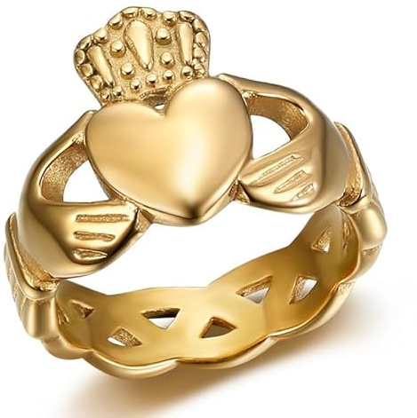 BOBIJOO Jewelry - Bague Claddagh Coeur Amour Amitié Irlande Femme Acier Inoxydable Or Doré Plaqué - 56 (7 US)