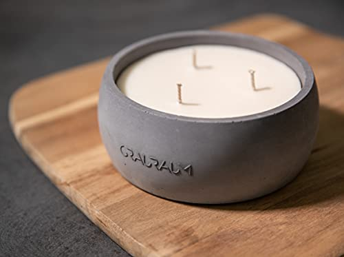 GRAURAUM Indoor Tischkerze Tischfeuer mit Dreifach-Docht Rund:15cmx15cmx6cm große Stumpenkerzen Alternative - Betonkerze mit langer Brenndauer - Von Hand gemacht in Deutschland