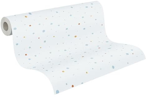 A.S. Création Kinderzimmertapete Little Love Tapete mit Punkten gepunktet PVC-freie Vliestapete blau weiß gelb orange seidenmatt glatt 381162
