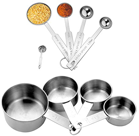Measuring Cups Sets and Measuring Spoons Sets,8 Pieces Stainless Steel Measure Spoon and Cup for Baking, Cooking (Eight - 8 Pcs)
