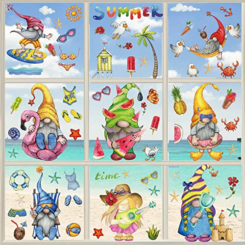 YICHEN Fensterbilder Sommer Frühling Fenstersticker, 9 Blätter 82 Pcs Fenstersticker PVC Aufkleber, Wiederverwendbare Fensterfolie Fensterdeko Fensteraufkleber für Kinderzimmer Wanddekoration