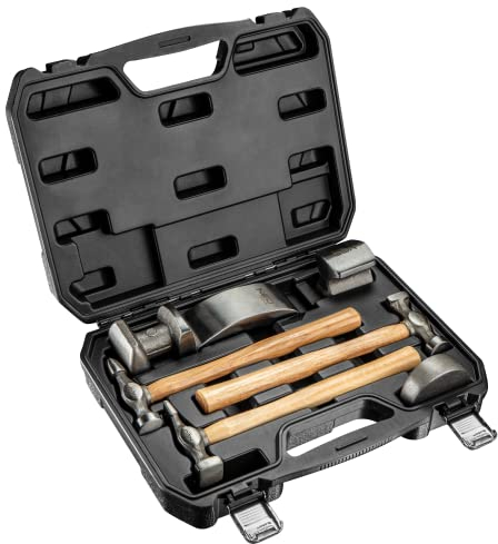 NEO TOOLS Blechhammer-Set: 3 Hämmer mit Holzgriff, 4 Unterlegscheiben zum Profilieren von Blechen
