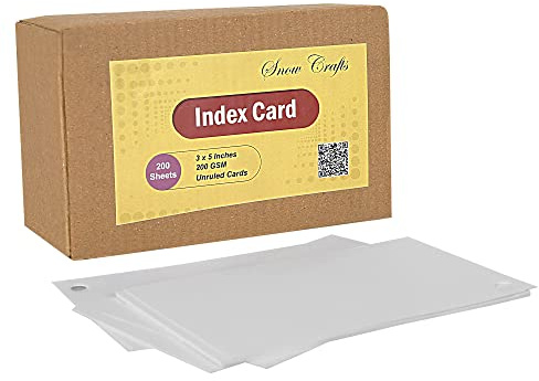 Snöhantverk vita INDEX-kort – 200 GSM, 400 kort lämpliga för undersökningsförberedelse, fuskark, korta anteckningar, kurabusrevision med gratis ringpärmar, (3 x 5 tum) (400)