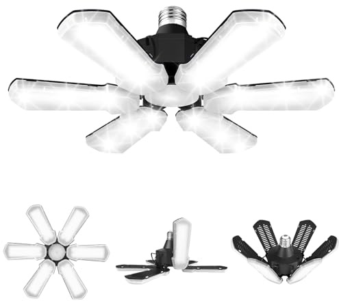 TANBABY Upgrade LED Garage Light, 150W Deformable Ceiling LED Shop Light, 15000LM E26/E27 Garage Lighting with 6+1 Adjustable Panels Bulb for Basement (1pack)