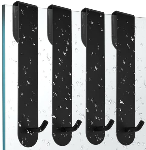 SLTAXAR 4 PCS Ganchos para Mampara de Ducha Negro I Ganchos para Puerta de Ducha - Acero Inoxidable I Colgador Toalla Baño Puerta I Perchero Puerta Negro I Gancho para Vidrio de 1cm de Grosor