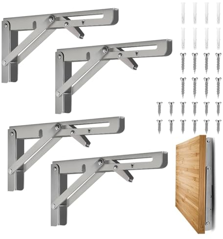 4 Stück Wand Klappkonsole Edelstahl Klappkonsolen,Wandmontierte Schwimmende Tischhalter,Schwerlastkonsole Regalträger Regalhalter Winkelträger Platzsparende DIY-Halterung, Tragkraft: 80kg(35cm/14in)