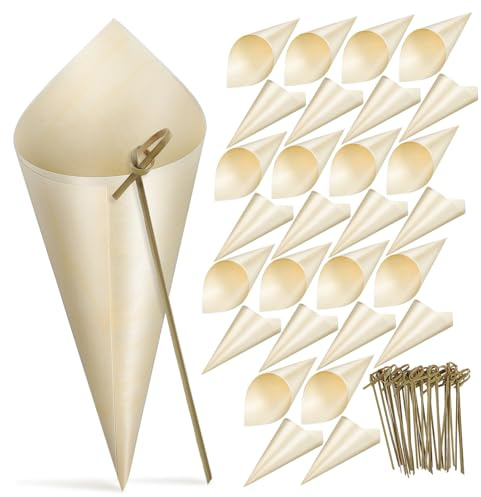 FOMIYES 100 Pcs Wood Veneer Roll Cocktail Picks Food Sticks Skewers Unique Snack Cones Perfect for Events
