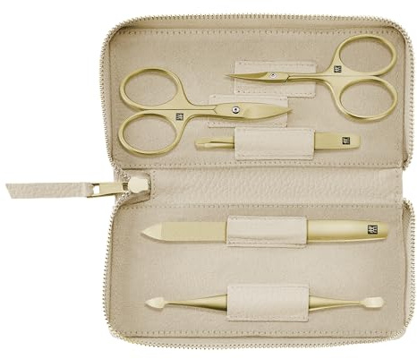 ZWILLING Manikyrset (5 delat, fodral i äkta läder, reseset, med nagelsax och nagelbandssax), Premium, Gold Edition
