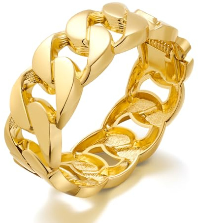 WOWORAMA Chunky Gold Bangle Bracelets for Women Thick Cuban Link Chain Bangle Bracelets Punk Statement Wide Hinged Cuff Bangles Bracelets - One Layer Chain