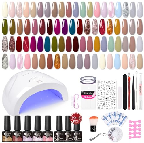 UR SUGAR UV Nagellack Set mit UV Lampe Starterset Nude, 39 Farben Gel Nagellack Starterset 48W Starterset Komplett mit Base und Top Matte Coat Rosa Gelnägel Nagelstudio Set