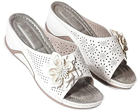 HAOLEI Women's Sandals & Slides,Wide Fit Wedge Sandals Ladies Footbed Orthopedic Sandals Arch-Support Flower On Summer Platform Open Toe Sliders Slip On Slippers Beach Pool Shoes UK Size 3-8