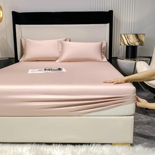 Mesnt Spannbettlaken 120x200, Baumwolle Einfarbig Bettwaren Spannbettlaken Matratzenbezug, Hellrosa