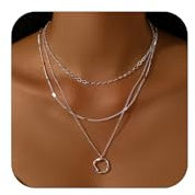 MOROTOLE Silbermehrreihige Halsketten für Damen, mehrreihige Silberhalsketten, Gestapeltehalsketten für Damen Silberne Halsketten für Frauen