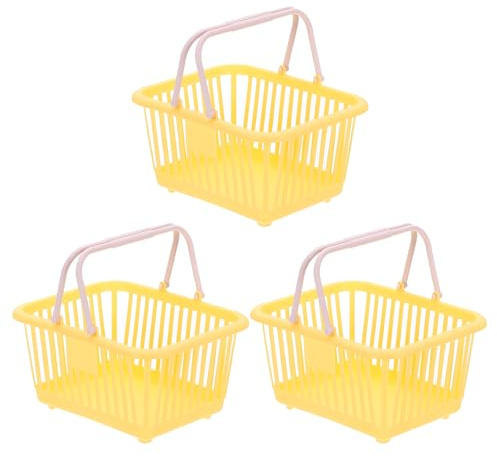 PATIKIL 3PCS Mini Shopping Basket, Small Plastic Basket Mini Storage Basket Grocery Tiny with Handles Organizer Filtered Water for Organizing Toys Eggs Fruits Snacks, Yellow