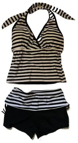 TYATVS Carino Tankini Costume da Bagno Y2k Floreale Set per Le Donne Vintage 2 Pezzi Costume da Bagno 2000 Moda Estetica Vestiti, Nero, S