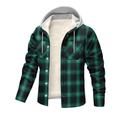 DUHENWU Camisa térmica para hombre, camisa de leñador acolchada con capucha, camisa de trabajo de manga larga, camisa de leñador a cuadros, chaqueta de invierno de forro polar, camisa de otoño y