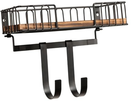 SAFIGLE Mensola da Parete con Gancio Rimovibile Porta Chiavi e Supporto Multiuso in Legno e Ferro per Ingresso Camera e Cucina Organizzatore Muro per Cappelli Borse Ombrelli e Asciugamani
