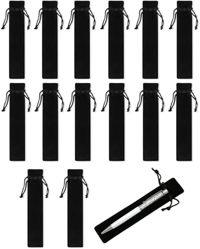 YIPFEN Astuccio Morbido in Velluto 15 Pezzi Nero con Coulisse Protettivo – Organizer Elegante per Penne, Gioielli, Regali. Ideale Ufficio, Scuola, Viaggi.