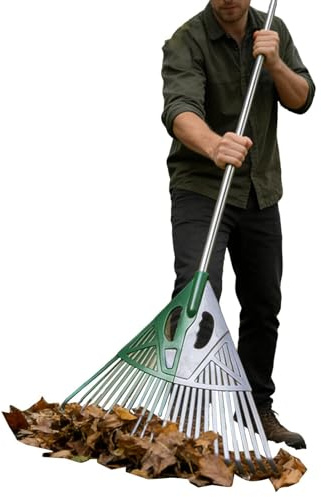 Rastrello per Prato Attrezzi Per Rastrellare Con Manico Lungo Ergonomico | Rastrello a Mano Attrezzo da Giardino Per Cortile, , Arbusti, Detriti, Aghi Di Pino, , Prato, Paesaggio, Autunno