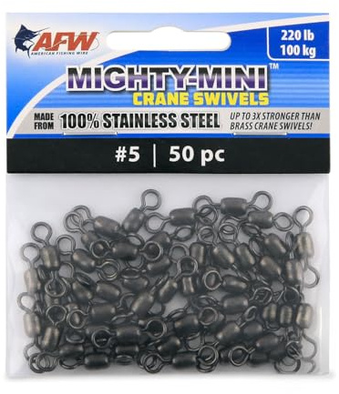 American Fishing Wire Mighty Mini Stainless Steel Crane Swivels, Size #5, 220 lb Test, Gunmetal Black, 50 pc