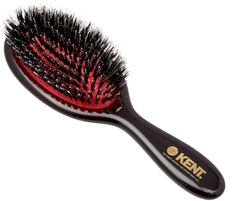 Kent CSML 9 Classic Shine Large Oval Cushion Straightening Brush - Natural Boar Bristle Hairbrush with Nylon Quills - Shine Hair Brush and Scalp Brush for Medium to Thick Hair (+ Hair Brush Cleaner)