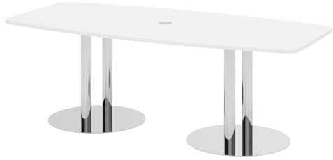 Bümö Konferenztisch oval 220x103 cm großer Besprechungstisch in Weiss, Besprechungstisch mit Chromsäulen, Meetingtisch für 8 Personen, XXL-Tisch für Besprechungsraum & Meeting