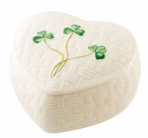 Belleek Kylemore Small Trinket Box - Handcrafted Decorative Storage - Porcelain Shamrock Irish Decor, 3.3 x 4.4 Inches, White