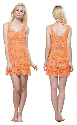 Modern dam nättröja virkning look orange strandklänning badmode sommar bikini storlek S/M