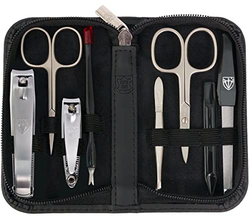 3 Swords Germany – brand quality 8 piece manicure pedicure grooming kit set for professional nail care with genuine leather case black - Made in Germany