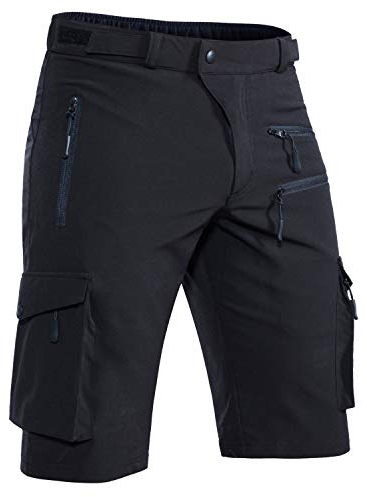Hiauspor Shorts Herren, Sommer Leichte Schnelltrocknend mit 5 Taschen Cargo Bermuda Wanderhose Sport Chino Trekking Outdoor MTB Hose Männer Kurz Atmungsaktiv Stretch (Schwarz, L)