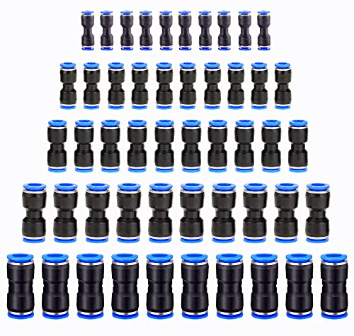 HUAZIZ Lot de 50 connecteurs pneumatiques droits, raccords rapides Air Push in pour raccord rapide d'air et d'eau 4/6/8/10/12 mm
