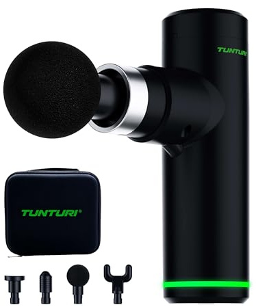 Tunturi MG30 Massagepistole Mini, Taschenformat, ultraleise Massage Pistole, Massage gun, Entspannung und Massage, Massagegerät mit 6 Geschwindigkeiten, 4 Kopfstücke