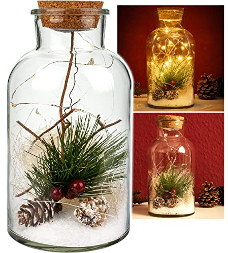 alles-meine.de GmbH LICHT Dekoglas - 8 Stück LED Weihnachten & Winter Schnee 22 cm - Licht im Einmachglas - Marmeladenglas - Flasche - Weihnachtsflasche - Lichterflasche mit ..