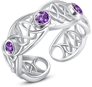 ZIPPICE Celtic Ring 925 Sterling Silver 12 Birthstone Ring Adjustable Engagement Ring Boho Rings for Women Birthday Jewellery Gifts for Women 2025 Christmas Gifts