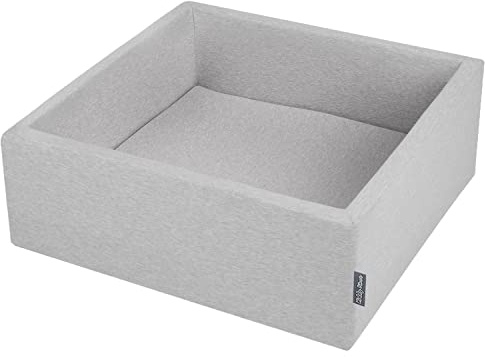 KiddyMoon 90X30cm/NO Balls ∅ 7Cm / 2.75In Square Baby Foam Ball Pit Made In EU, Light Grey
