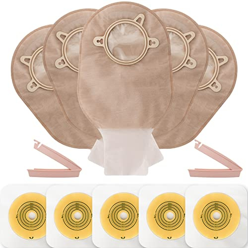 VLOOKUP 35 PCS Colostomy Bags,Ostomy Supplies,Two-Piece Drainable Pouches with Clamp Closure for Ileostomy Stoma Care, Cut-to-Fit(25pcs Bags+10pcs Barriers)