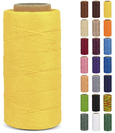LEREATI Bobine de Fil Ciré 0.8mm x 260m Fil Couture 150D Polyester pour Cuir, Cordon Plat pour Fabrication de Bijoux, Toile, Crochet, Bricolage, Artisanat, Couture (Jaune)