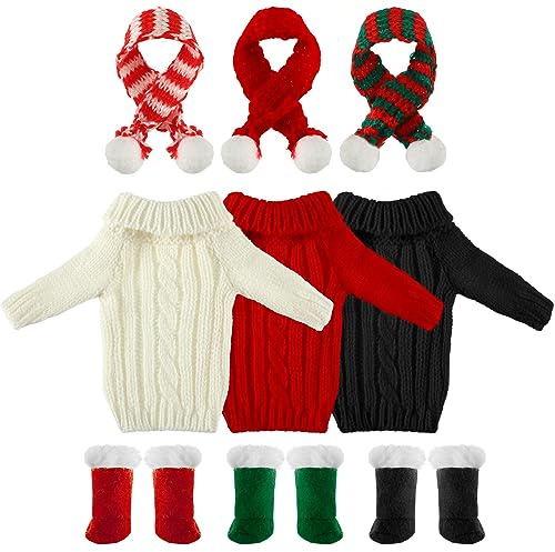 Bencailor 9 Pcs Christmas Doll Clothes 11.5 Inch Winter Clothing Outfit Accessories Set Include Knitted Santa Sweater Shoes Snow Boots Short Pants for 11.5 Inch Doll Gifts(Black, Red, White)