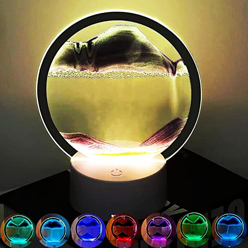 Lámpara de mesa de arte de arena móvil 3D, decoración de reloj de arena giratorio de 360°, 16 colores cambiantes lámpara de escritorio de movimiento líquido, RGB colorido creativo mar arena rápida