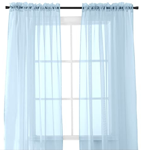 Elegant Comfort 2-Piece Sheer Panel with 2inch Rod Pocket - Window Curtains 60-inch Width X 84-inch Length - Light Blue