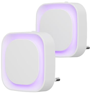 YUNLEX 2 Stück Nachtlicht Steckdose mit Dämmerungssensor, Dimmbare Steckdosenlampe als Modernes Akzentlicht für Wohnzimmer & Deko-Bereiche, Schlafzimmer, Flur, Badezimmer, Violett