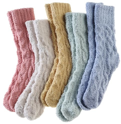 SEEYAN Womens Fluffy Socks Slipper Winter Warm Fuzzy Soft Comfy Plush Therma Cozy Cabin Casual Socks (5 Pairs Color#M)