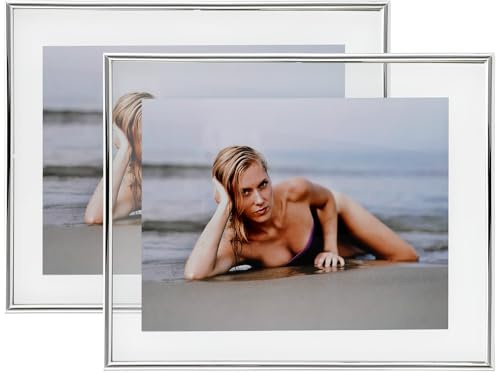 AhaGo Wall Floating Frame, 8×10, Silver, 2 Set, Wall Mounting or Wall Leaning, For Photo 6×8, 5×7, 4×6, Classy For Festival, Wedding, Anniversary, Home or Office Décor