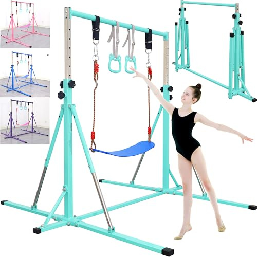 FC FUNCHEER Foldable Gymnastics Bar,5FT Horizontal bar,Adjustable Kids Training bar for Kids Ages 3-15,Kids Gymnastics bar,Triangle Stable Structure-Gym Equipment for Home