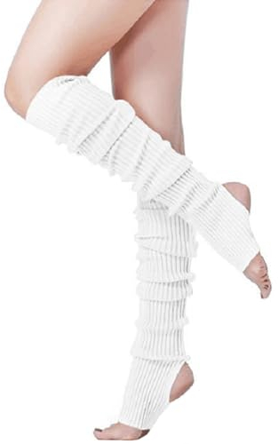 TTPSRY Stulpen Damen Gestrickt Lange Winter Beinwärmer mit Fersenloch Mädchen Lange Beinwärmer Stiefel Socken Ballett Yoga Stulpen Legwarmer(Weiß,50cm)