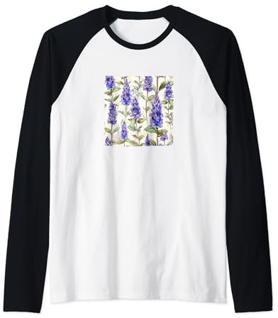 Anise Hyssop Flower Watercolor Pattern Graphic Raglan Baseball Tee