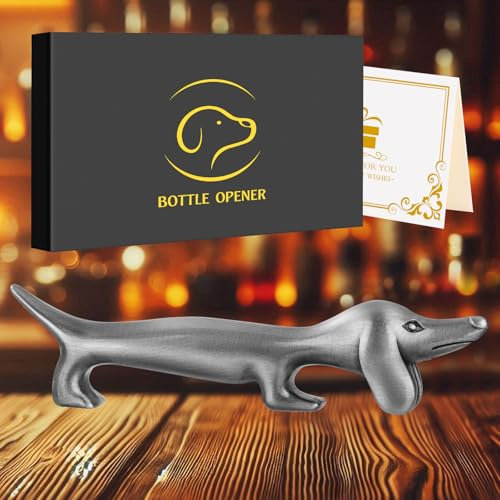 LULLEA Décapsuleur de bière sur pied, repose-ustensiles pour teckel, couteau, baguette, repose-cuillère, cadeau pour femme, homme, amoureux des chiens, décoration teckel argenté