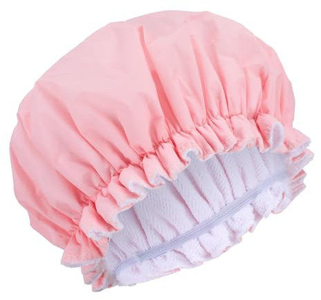 Abeillo Duschhauben für Damen, Doppelte Wasserdichte Duschhaube mit Frottee-Gefütterte EVA-Außenseite, Wiederverwendbare Badehauben, Bade-Duschhauben, Verstellbare Schlafkappe Bade-Haarhaube (Rosa)